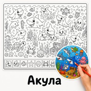 Акула - Розмальовка Гігантська для Дітей