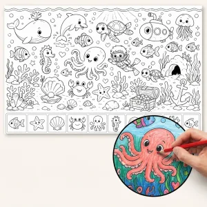 Обкладинка розмальовки «Підводний світ – Розмальовка Гігантська для Дітей»