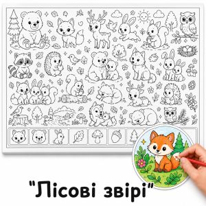 Лісові звірі — гігантська розмальовка для дітей