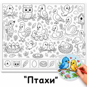 Птахи - Розмальовка Гігантська для Дітей