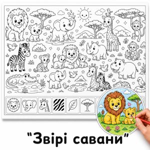 Звірі савани — гігантська розмальовка для дітей